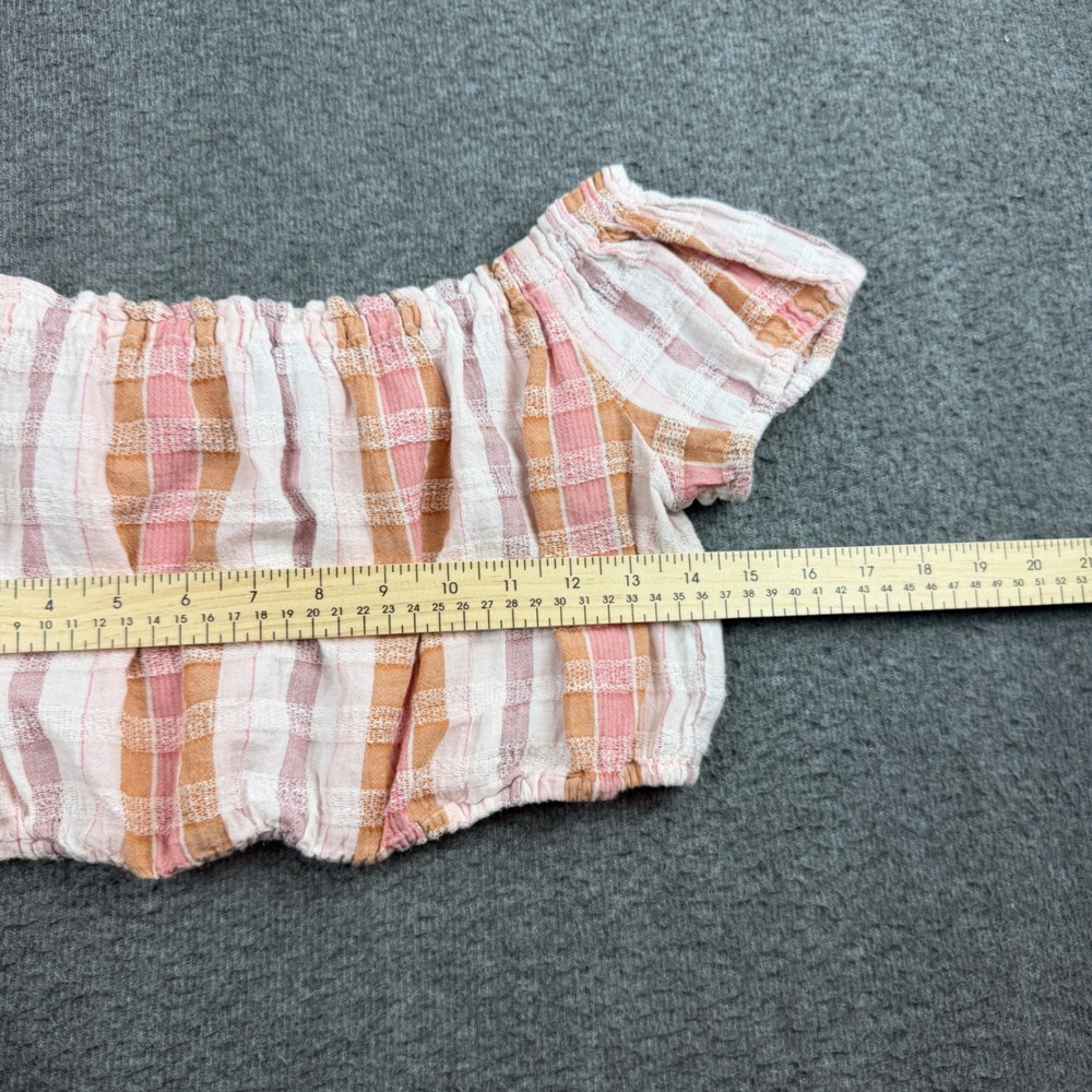 Aerie Crop Top Women's XS Pink Orange Plaid Off Shoulder Boho 6182713301 - Picture 3 of 8